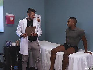 Black man falls of his energized doctor with a big dick